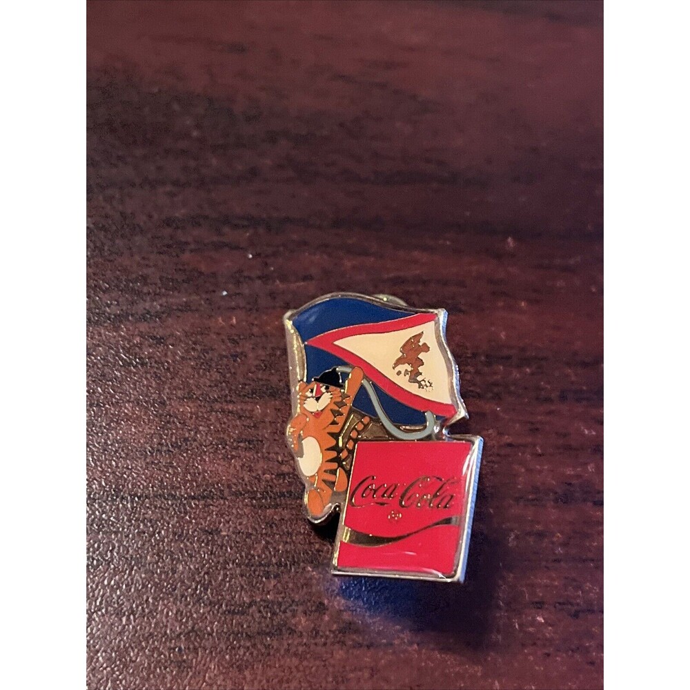 1988 Seoul Olympics Coca Cola Hodori Tiger American Samoa Flag Lapel Pin